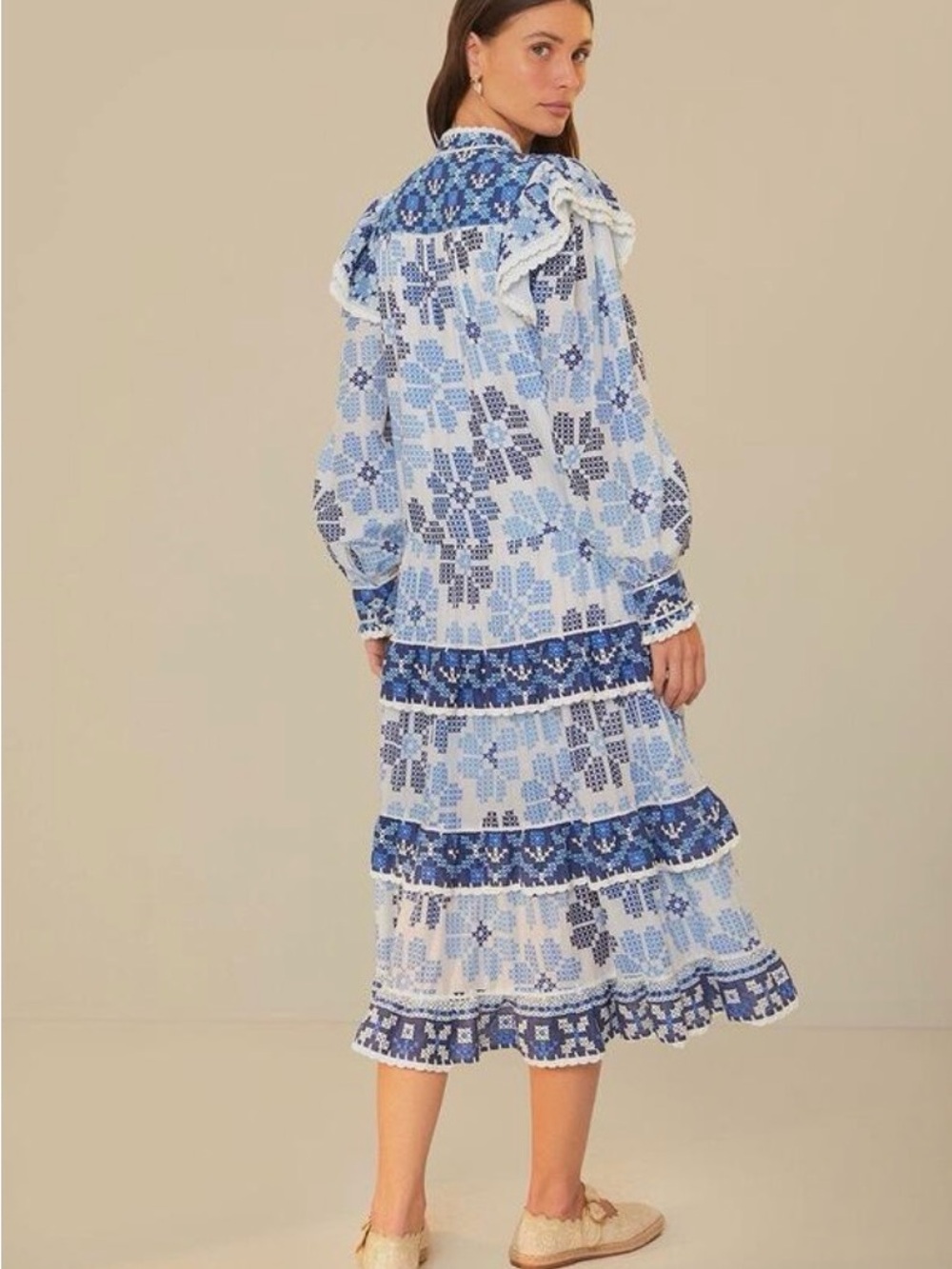 FARM Rio Blue & Navy Embroidered Floral Midi Dress - Picture 2 of 4